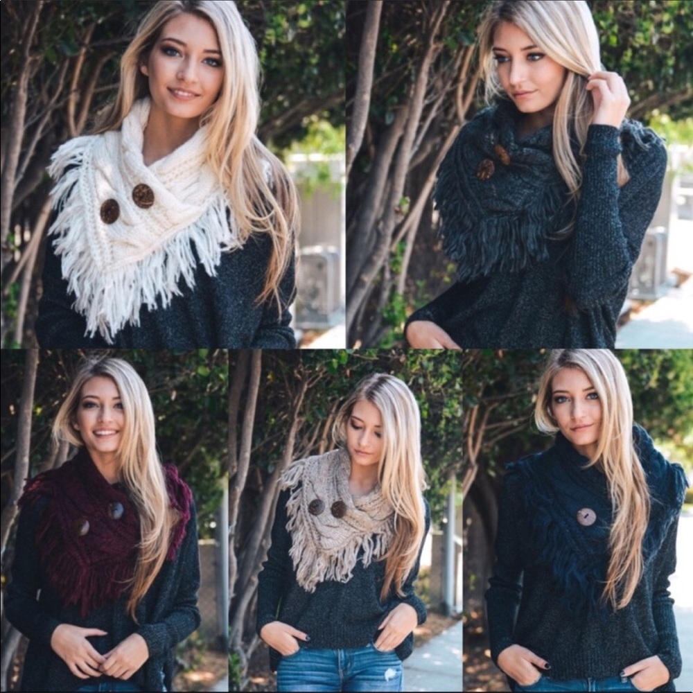 Navy Button Infinity Scarf - Picture 4 of 4